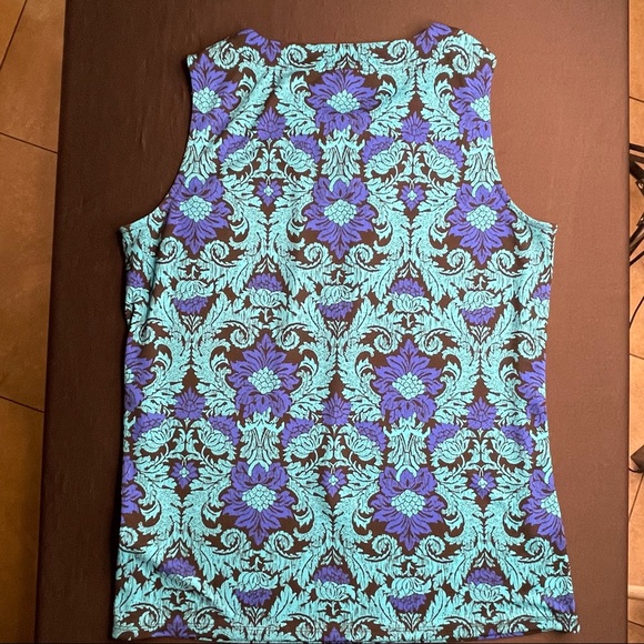 Roz & Ali Sleeveless Career Style Blue Floral Print Blouse - Size L - Picture 6 of 6